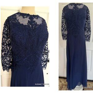 Juliet Womens Plus Bead Tea Length Dress 18W Navy Blue Sheer Lace Modest Midi 1X